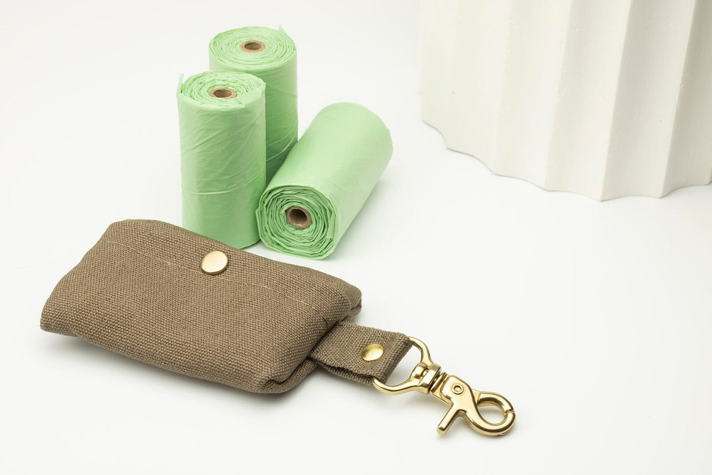 brown canvas dog poo bag holder 